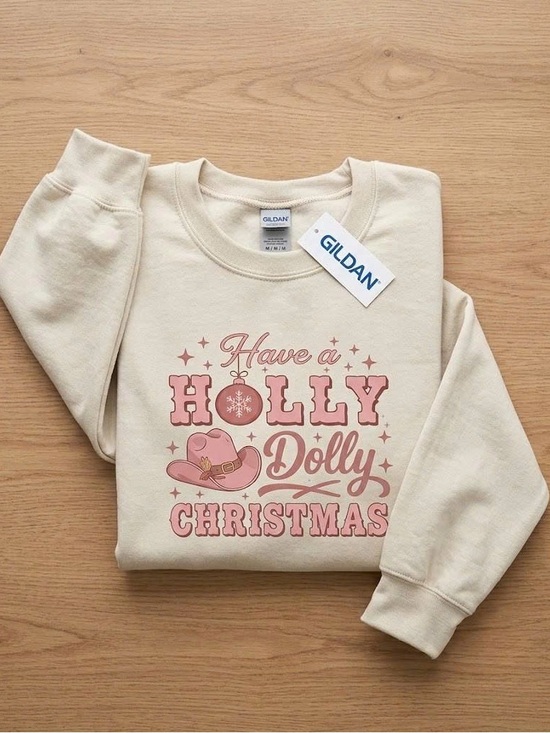 Gildan Tops - Western Holly Dolly Christmas Sweatshirt Pink Cowboy Hat Holiday Crewneck